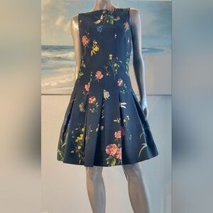 $2,990 NEW OSCAR DE LA RENTA BLACK FLORAL BUTTERFLY SILK LINED DRESS M